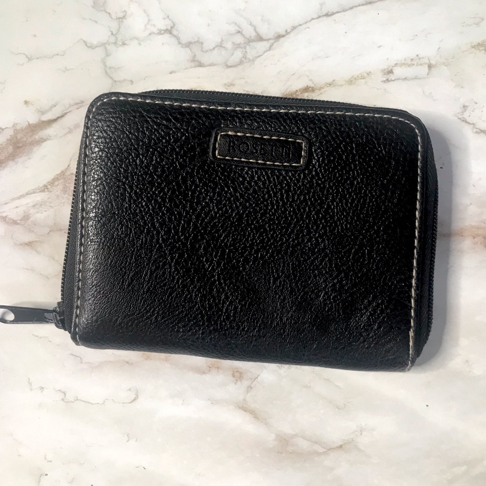 Rossetti Black Pebbled Leather Zip Up Wallet